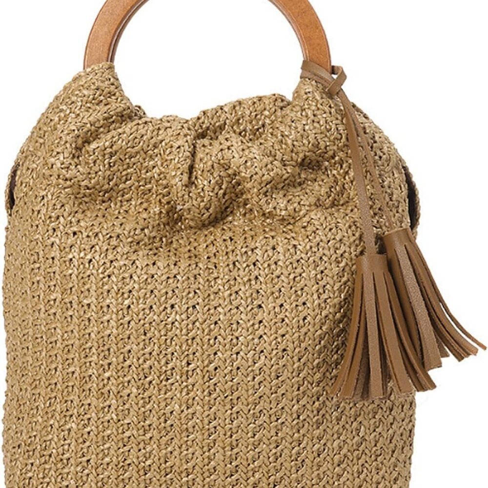 Women Straw Woven Handbag Boho Bucket Tote Beach Travel Accessory